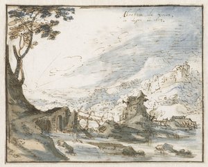 Bergachtig landschap met een houten brug