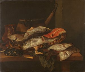 Stilleven met vis door Abraham van Beyeren