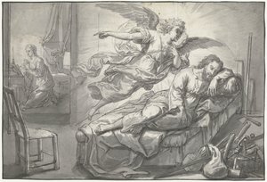 De engel verschijnt aan Jozef in een droom door Abraham van Diepenbeeck