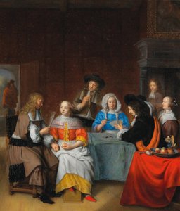 Interieur met een elegant gezelschap dat kaarten speelt, 1660s door Abraham van Dijck
