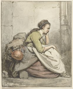 Zittende vrouw met een koperen ketel