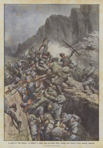 Bij de pas van Valle Inferno, een peloton alpini verovert na een heroïsch gevecht een loopgraaf