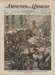 Aanslag op de koning van Spanje op zijn trouwdag, een bom gegooid vanuit een raam op de stoet door Achille Beltrame