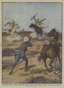 Korporaal van Piacenza cavalerie, verdwaald voorbij Benghazi, aangevallen door twee bedoeïenen die hij doodt