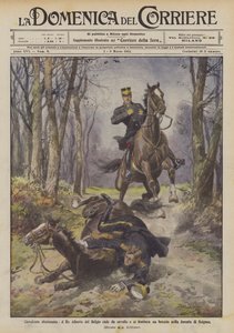 Ongelukkige rit, koning Albert van België valt van zijn paard en breekt zijn arm in het Zoniënwoud door Achille Beltrame