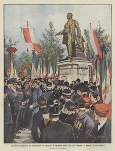 Inhuldigingsceremonie van het monument voor de patriot G. Candiani in het Veteranenhuis in Turate, door hem gesticht door Achille Beltrame