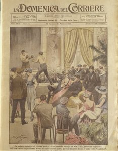 Omslagillustratie van New York-feest voor jongeren om verlost te worden door Achille Beltrame