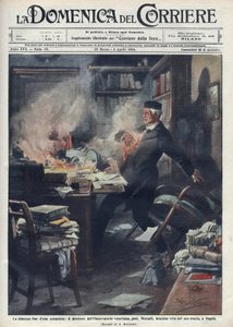 Stierf in zijn laboratorium in Napels door Giuseppe Mercalli, Italiaanse seismoloog en vulkanoloog. Illustratie door Achille Beltrame voor 
