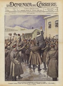 Na een propagandatoespraak tot de Russische soldaten van Ochta, wordt de Italiaanse majoor Tonelli... door Achille Beltrame
