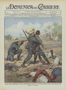 Tijdens het laatste gevecht in Misrata, kapitein Piscicelli, gewond geraakt op 100 meter van door Achille Beltrame