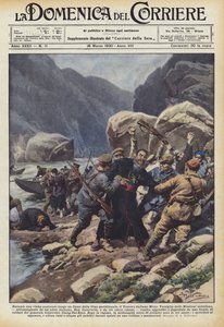 Tijdens een pastorale bezoek langs een rivier in Zuid-China, de Italiaanse bisschop Mons door Achille Beltrame