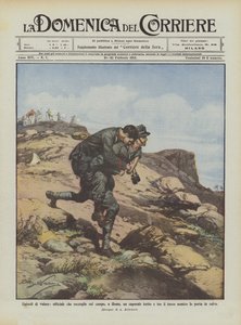 Dapperheidsepisodes, officier die op het slagveld bij Homs een gewonde korporaal oppakt en tussen het vuur ? door Achille Beltrame