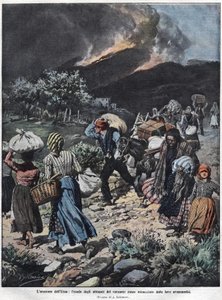 Uitbarsting van de Etna in 1910. Illustratie door Achilles Beltrame. door Achille Beltrame
