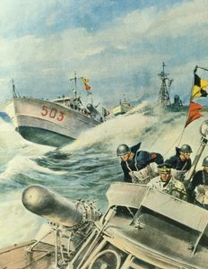 Snelle Italiaanse marineschepen patrouilleren in het Middellandse Zeegebied, 12 september door Achille Beltrame