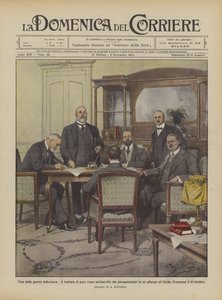 Einde van de Italiaans-Turkse oorlog, het vredesverdrag wordt ondertekend door de gevolmachtigden