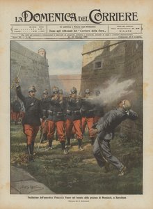 Executie van de anarchist Francesco Ferrer in de gracht van de gevangenis van Montjuich, in Barcelona