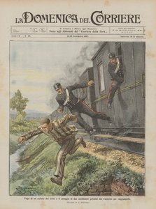 Ontsnapping van een gevangene uit de trein en de moed van twee carabinieri die uit de ramen sprongen om hem te bereiken