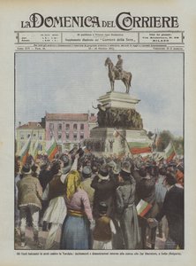 De Balkanlanden in wapens tegen Turkije, aanmoedigingen en demonstraties rond het standbeeld
