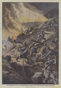 De listen van de verslagenen, de Oostenrijkers proberen ons offensief aan de Isonzo te stoppen met vlammen