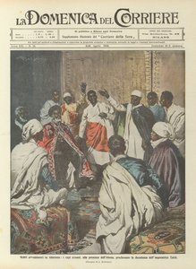Ernstige gebeurtenissen in Abessinië, de Shoan-leiders, in aanwezigheid van de Abuna, verklaren de val van de keizer door Achille Beltrame