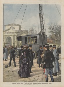 Guglielmo Marconi woont in Milaan de tests bij van het eerste mobiele radiotelegrafiestation