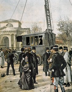 Guglielmo Marconi woont in Milaan de test bij van het eerste Stazione Radio Mobile. Illustratie door Achille Beltrame voor 