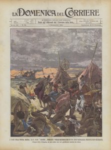 De glorie van onze marine, het schip Colombo bombardeert de Somaliërs die een schip hebben geplunderd