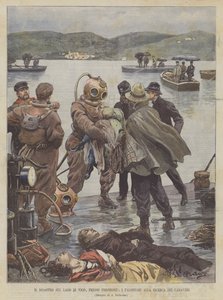 De Ramp op het Meer van Vico, nabij Frosinone, Duikers op Zoek naar de Lichamen