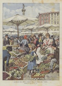 De fruitmarkt in Milaan, bij de Verzee-kolom