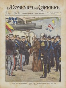 De terugkeer van het oceaansquadron naar Napels, de koning en een missionarisbroeder teruggekeerd uit China