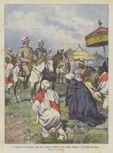 De reis van de civiele gouverneur in de westelijke regio van de kolonie Eritrea, de hoofden presenteren eerbetuigingen door Achille Beltrame