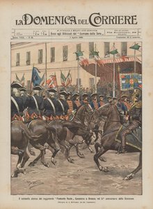 De historische carrousel van het regiment Piemonte Reale Cavalleria in Brescia, op de 57e verjaardag van de Storzesca