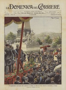 De vijftigste verjaardag van de expeditie naar de Krim, de parade van de veteranen voor het monument in Turijn door Achille Beltrame