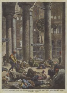 De cholera in Constantinopel, Hagia Sophia omgebouwd tot lazaret om het te beschermen tegen de Bulgaren... door Achille Beltrame
