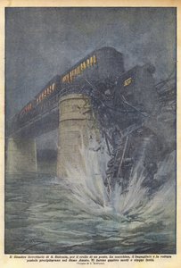 Het treinramp van S Eufemia, door het instorten van een brug door Achille Beltrame