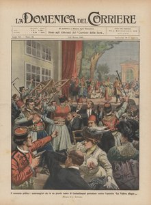 De politieke situatie, Montenegrijnen die in een klein theater in Constantinopel protesteren tegen door Achille Beltrame