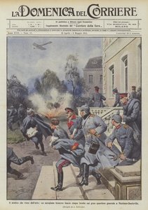 De vijand uit de lucht, een Frans vliegtuig gooit vijf bommen op het hoofdkwartier