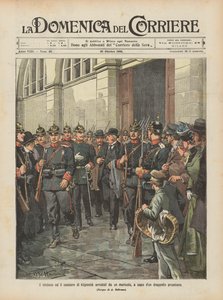 De burgemeester en de kassier van Kopenick gearresteerd door een dief, aan het hoofd van een Pruisisch detachement door Achille Beltrame