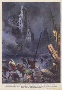 De aardbeving in Boekarest door Achille Beltrame