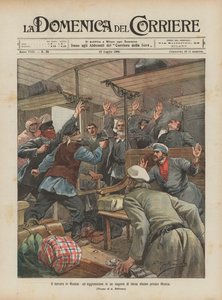 De terreur in Rusland, een aanval in een derde klas wagon bij Moskou door Achille Beltrame