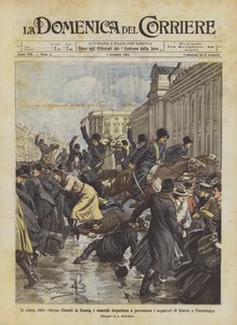 In afwachting van de liberale hervormingen in Rusland, verdrijven en slaan de Kozakken de vrijheidsdromers in Sint-Petersburg door Achille Beltrame