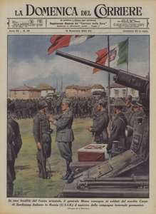 In een plaats aan het oostfront, generaal Messe overhandigt aan de soldaten van het oude Korps ?