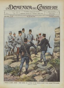 Grensincidenten, generaal en Oostenrijkse soldaten die zich terugtrekken van Cima Mandriolo door Achille Beltrame