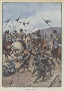Incidenten tijdens een tactische manoeuvre op de Euganean Hills, cavalerie van het Lancieri Milano regiment tegen fuseliers