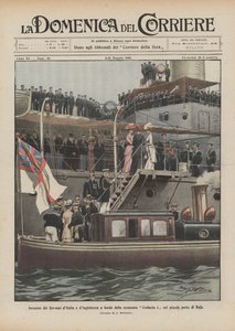Ontmoeting van de koningen van Italië en Engeland aan boord van het slagschip Umberto I in de kleine haven van Baja