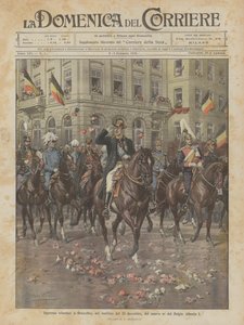 Triomfantelijke intocht in Brussel, op de ochtend van 23 december, van de nieuwe koning van België Albert I