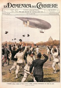 Vlucht van luchtschip bestuurd door Crocco en Ricaldoni in Rome, op 31 oktober door Achille Beltrame
