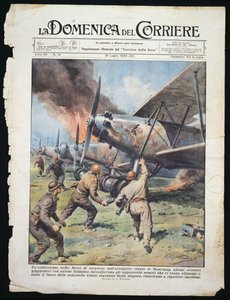 Japanse commando-aanval op Chinese luchthaven van Nanchang, plaat door Achille Beltrame uit La Domenica del Corriere, 31 juli