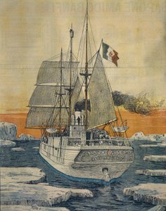 Reis naar de Noordpool: Polar Star-schip dat prins Luigi Amedeo van Savoye-Aosta, hertog van Abruzzen, naar de Baai van Teplitz op Rudolf-eiland bracht door Achille Beltrame