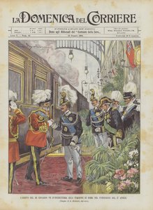 De aankomst van koning Edward VII van Engeland op het station van Rome in de namiddag van 27 april door Achille Beltrame